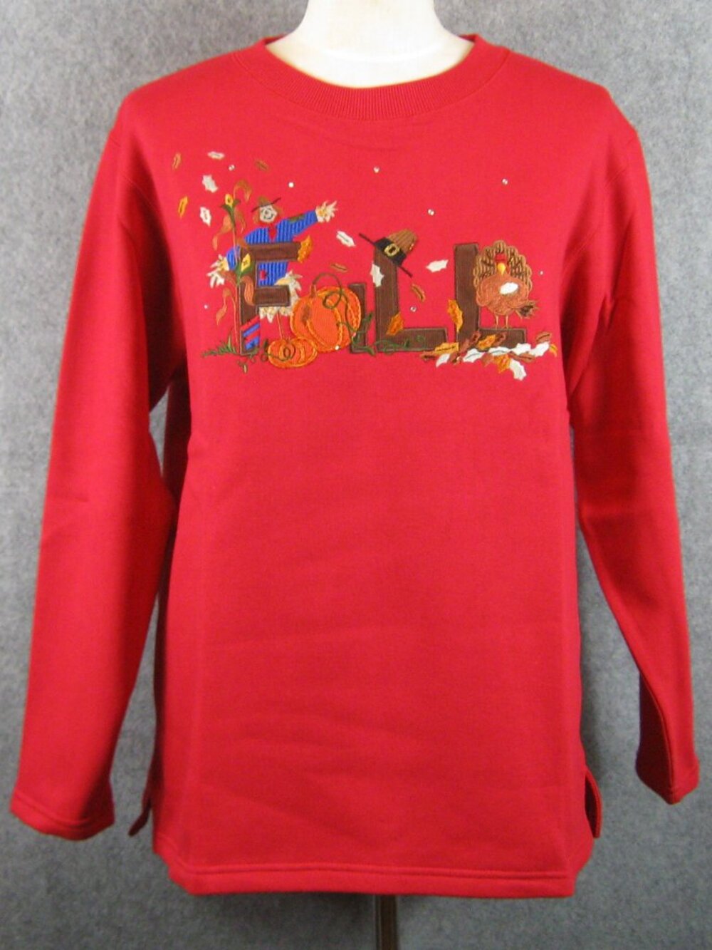 Quacker Factory Women's Sweatshirt Sz M Fall Embroidered Red